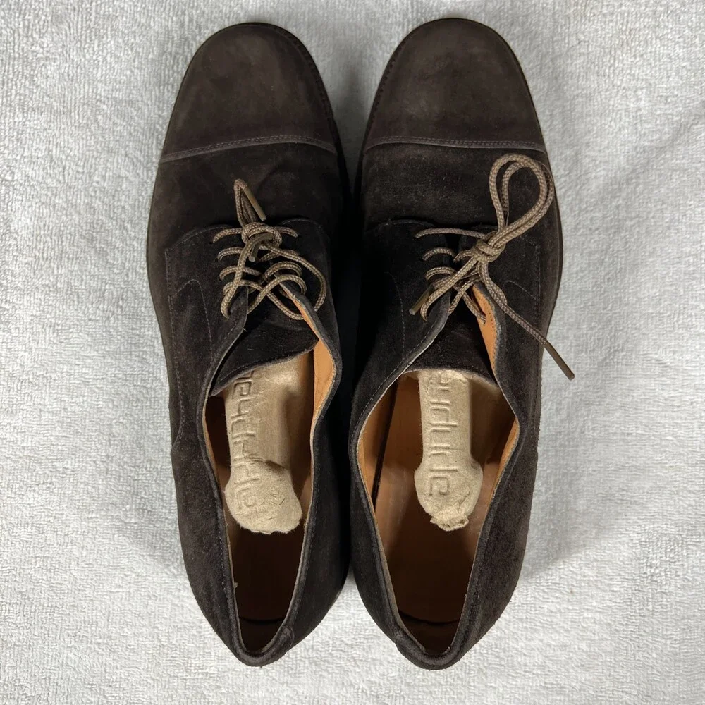 Salvatore Ferragamo Derby Shoes Mens Size 8.5 Brown Suede Cap Toe Rubber Sole